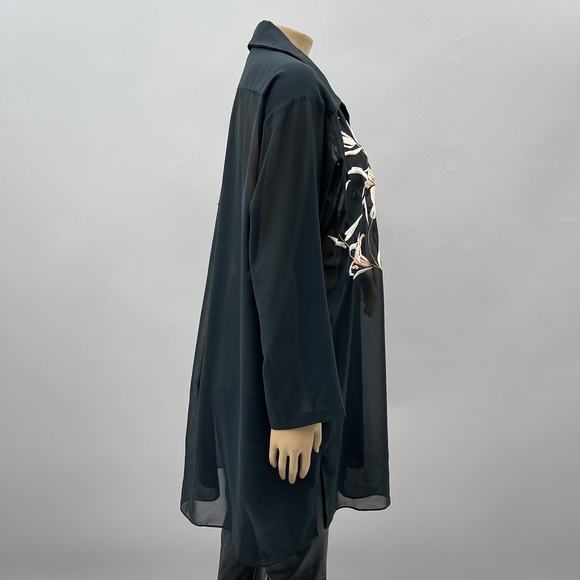 Natori Saks Tunic Top Women S Black Sheer Floral Embroidered Button Up READ - Picture 7 of 10